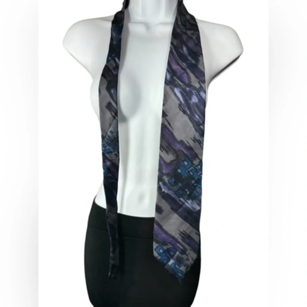 Monsieur Givenchy Vintage Blue Gray Geometric Silk Tie Made in USA